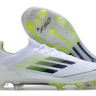 Adidas F50 White Green Low-Cut Knit Upper Gradient Three-Stripe Design Firm-Ground Soccer Shoes