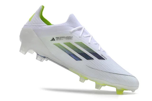 Adidas F50 White Green Low-Cut Knit Upper Gradient Three-Stripe Design Firm-Ground Soccer Shoes 2