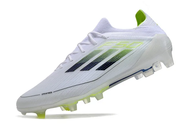 Adidas F50 White Green Low-Cut Knit Upper Gradient Three-Stripe Design Firm-Ground Soccer Shoes 3