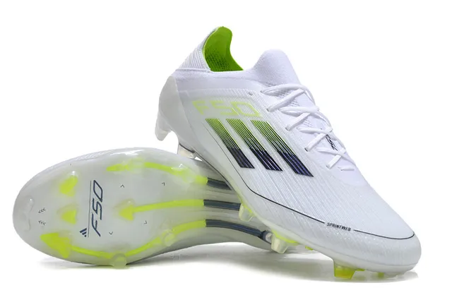 Adidas F50 White Green Low-Cut Knit Upper Gradient Three-Stripe Design Firm-Ground Soccer Shoes 4