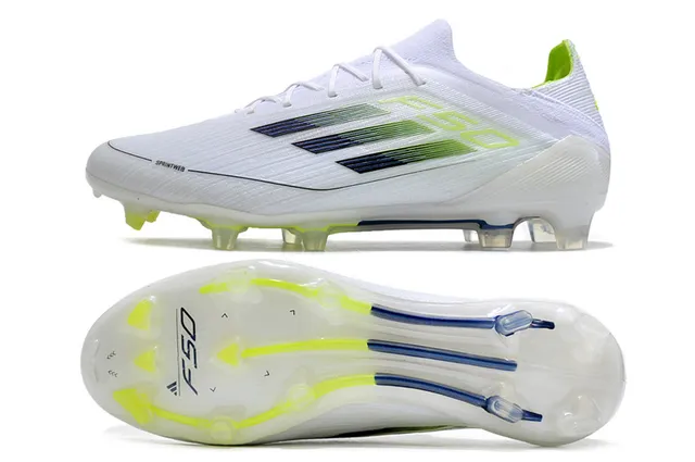 Adidas F50 White Green Low-Cut Knit Upper Gradient Three-Stripe Design Firm-Ground Soccer Shoes 6