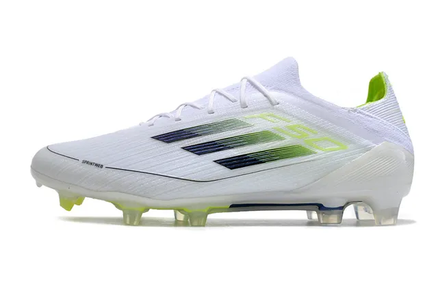 Adidas F50 White Green Low-Cut Knit Upper Gradient Three-Stripe Design Firm-Ground Soccer Shoes 7