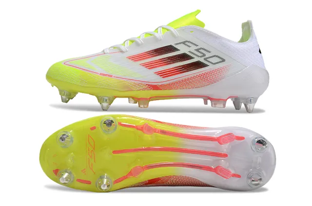 Adidas F50 White Neon Yellow Red Gradient Firm-Ground Soccer Shoes 6