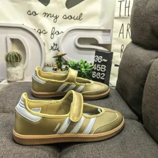 Adidas Gold White Laceless Gum Sole Lifestyle Sneakers