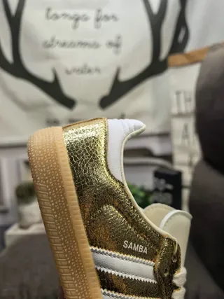 Adidas Gold White Metallic Upper Three Stripes Lifestyle Sneakers 3
