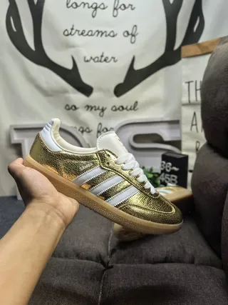 Adidas Gold White Metallic Upper Three Stripes Lifestyle Sneakers 5