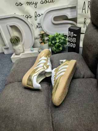 Adidas Gold White Metallic Upper Three Stripes Lifestyle Sneakers 6
