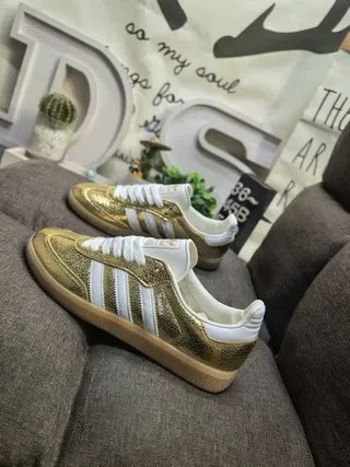 Adidas Gold White Metallic Upper Three Stripes Lifestyle Sneakers 7