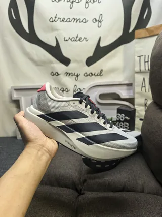 Adidas Gray Black Engineered Mesh Upper Three-Stripe Side Branding Running Shoes 5