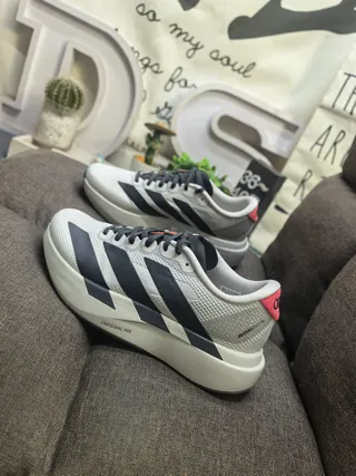 Adidas Gray Black Engineered Mesh Upper Three-Stripe Side Branding Running Shoes 7