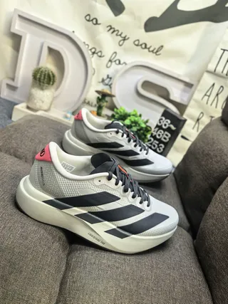 Adidas Gray Black Engineered Mesh Upper Three-Stripe Side Branding Running Shoes 9