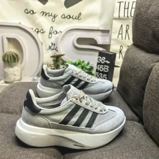 Adidas Gray Black Platform Sole Three-Stripe Side Panel Chunky Sneakers