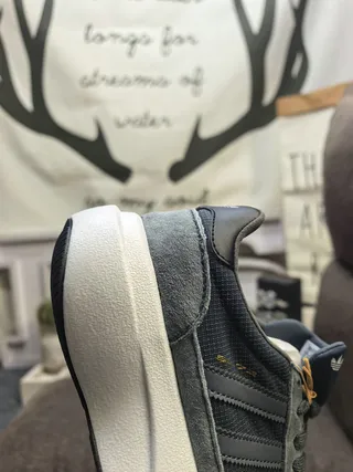 Adidas Gray Black Platform Sole Three-Stripe Side Panel Chunky Sneakers 3