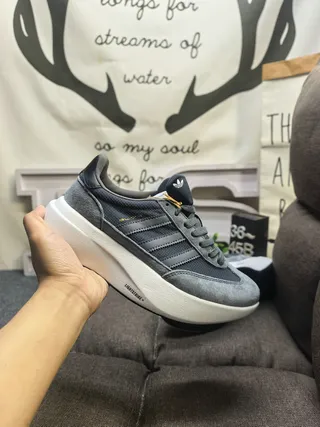 Adidas Gray Black Platform Sole Three-Stripe Side Panel Chunky Sneakers 5