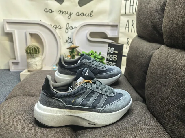 Adidas Gray Black Platform Sole Three-Stripe Side Panel Chunky Sneakers 11