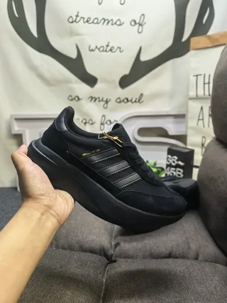 Adidas Gray Black Platform Sole Three-Stripe Side Panel Chunky Sneakers 15