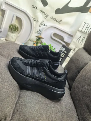 Adidas Gray Black Platform Sole Three-Stripe Side Panel Chunky Sneakers 17