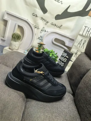 Adidas Gray Black Platform Sole Three-Stripe Side Panel Chunky Sneakers 19