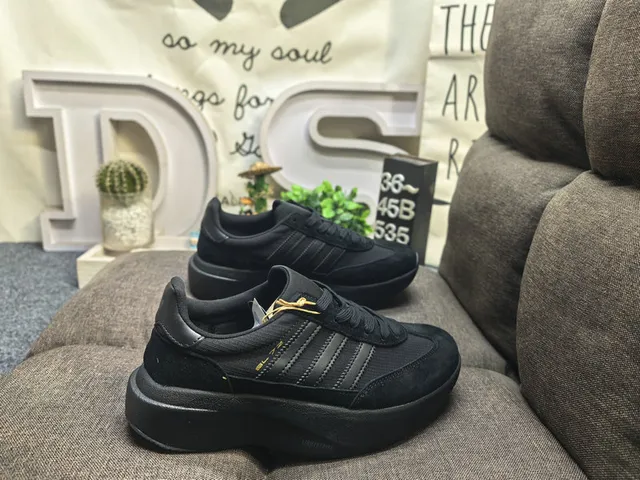 Adidas Gray Black Platform Sole Three-Stripe Side Panel Chunky Sneakers 21
