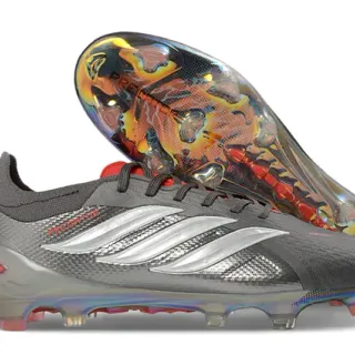 Adidas Gray Red Textured Synthetic Upper Iridescent Translucent Soleplate Firm-Ground Soccer Shoes