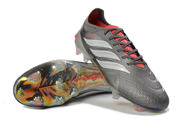 Adidas Gray Red Textured Synthetic Upper Iridescent Translucent Soleplate Firm-Ground Soccer Shoes 4