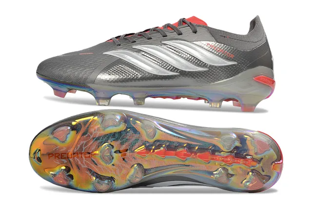 Adidas Gray Red Textured Synthetic Upper Iridescent Translucent Soleplate Firm-Ground Soccer Shoes 6