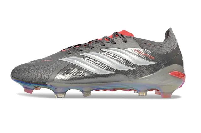 Adidas Gray Red Textured Synthetic Upper Iridescent Translucent Soleplate Firm-Ground Soccer Shoes 7