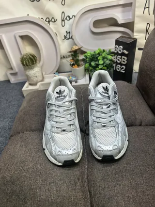 Adidas Gray Silver Multi-Layered Midsole Mesh And Synthetic Overlay Construction Chunky Sneakers 10