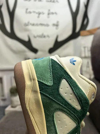 Adidas Green Beige Suede And Cream Textile Triangular Cutout Overlays Lifestyle Sneakers 3