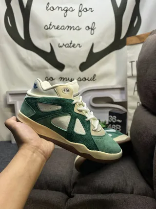 Adidas Green Beige Suede And Cream Textile Triangular Cutout Overlays Lifestyle Sneakers 5