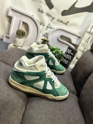 Adidas Green Beige Suede And Cream Textile Triangular Cutout Overlays Lifestyle Sneakers 9