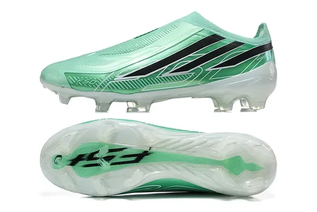 Adidas Chuteiras de futebol verde preto low-cut com upper sock-fit e cadarços assimétricos para terreno firme 5