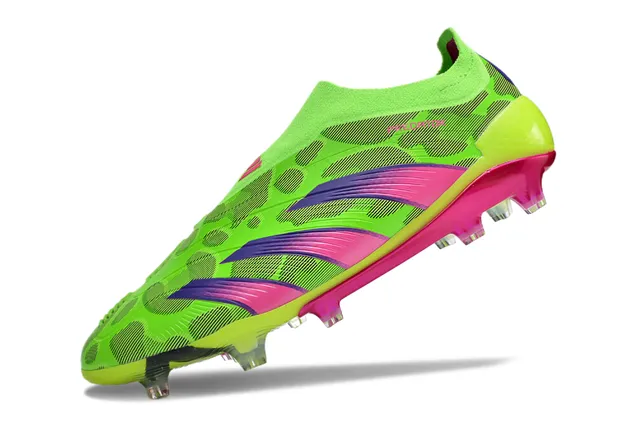 Adidas Green Pink Neon Lime Knit Upper Gradient Three Stripes Firm-Ground Soccer Shoes 3