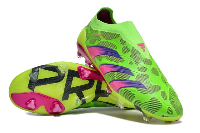 Adidas Green Pink Neon Lime Knit Upper Gradient Three Stripes Firm-Ground Soccer Shoes 4