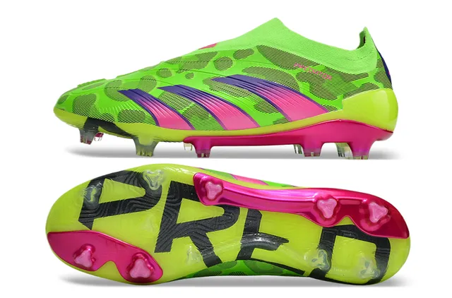Adidas Green Pink Neon Lime Knit Upper Gradient Three Stripes Firm-Ground Soccer Shoes 6