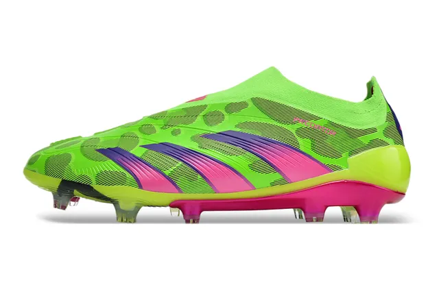 Adidas Green Pink Neon Lime Knit Upper Gradient Three Stripes Firm-Ground Soccer Shoes 7