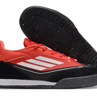 Adidas Messi Red Black Low-Top Synthetic Mesh And Suede Upper Indoor Soccer Shoes