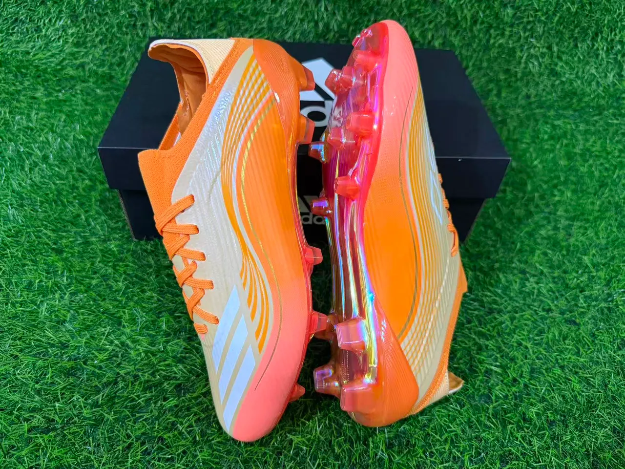 Adidas Orange Gold Iridescent Soleplate Wave-Patterned Synthetic Upper Firm-Ground Soccer Shoes 2