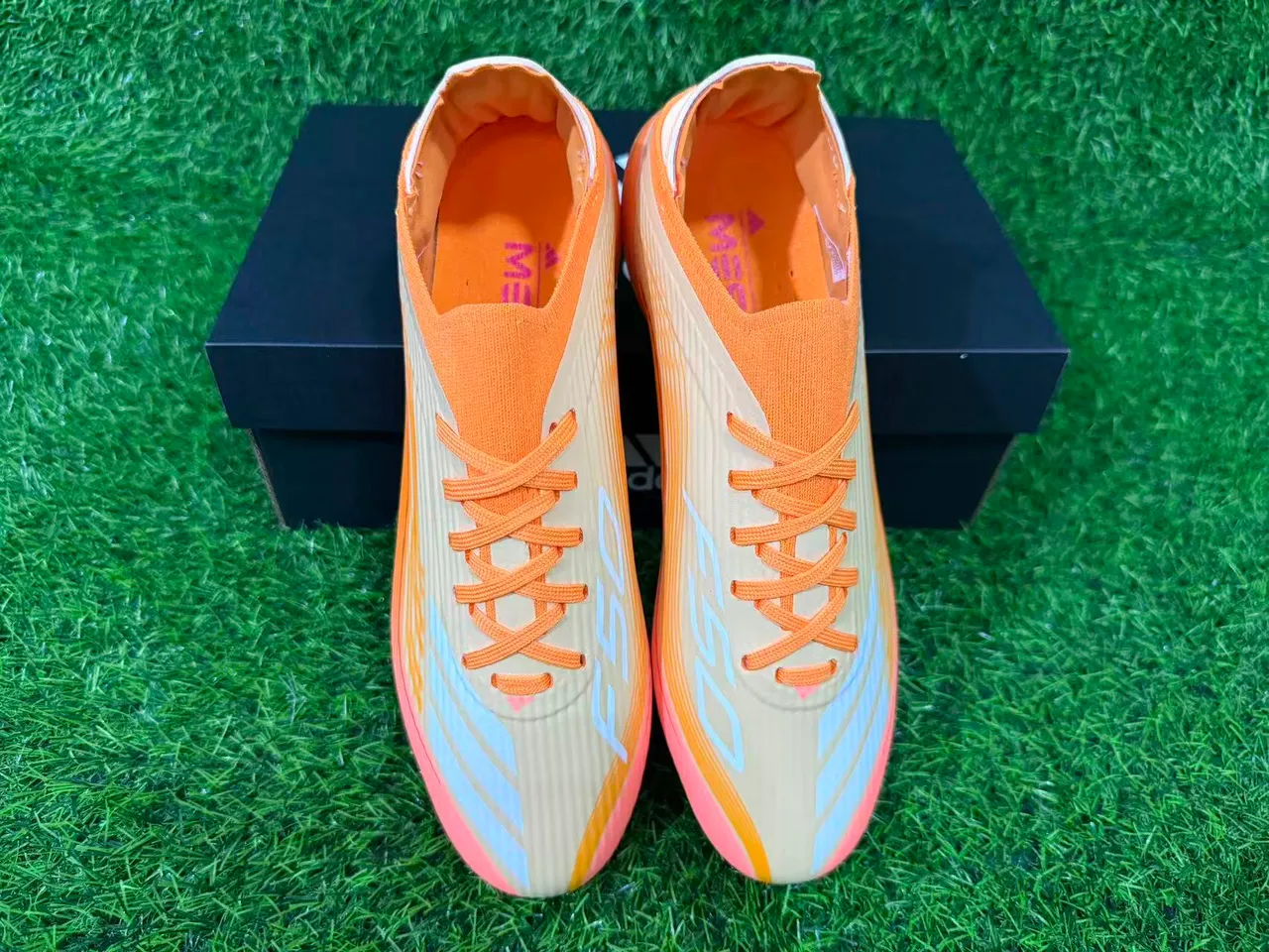 Adidas Orange Gold Iridescent Soleplate Wave-Patterned Synthetic Upper Firm-Ground Soccer Shoes 3