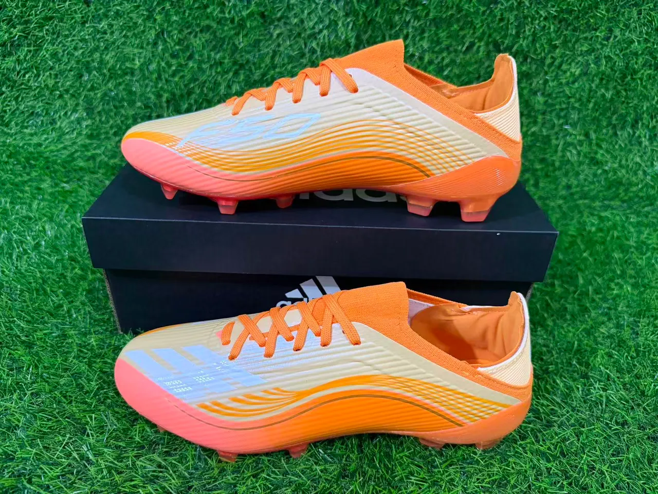 Adidas Orange Gold Iridescent Soleplate Wave-Patterned Synthetic Upper Firm-Ground Soccer Shoes 8