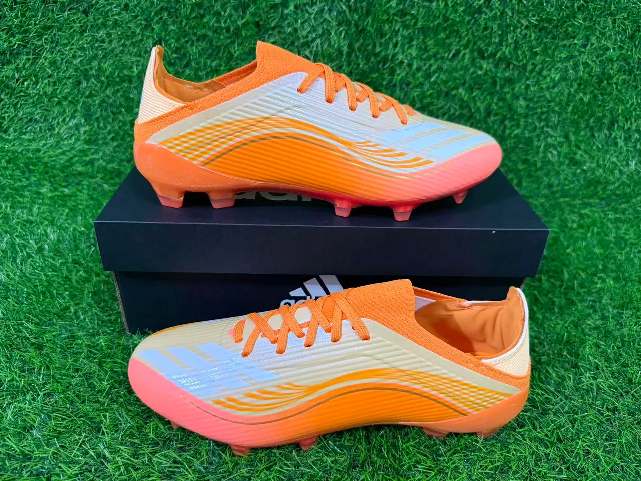 Adidas Orange Gold Iridescent Soleplate Wave-Patterned Synthetic Upper Firm-Ground Soccer Shoes 9