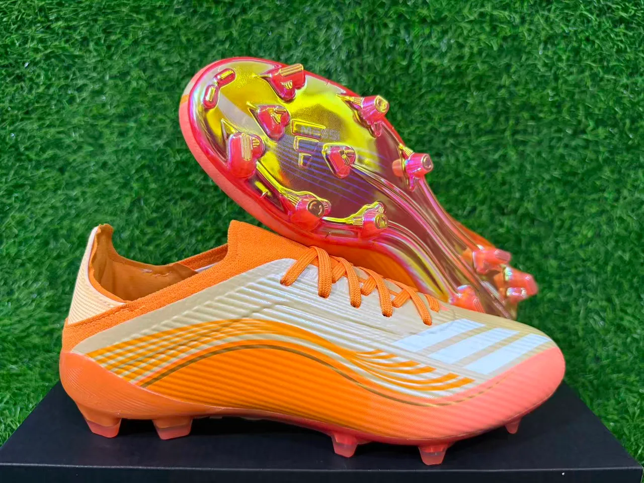 Adidas Orange Gold Iridescent Soleplate Wave-Patterned Synthetic Upper Firm-Ground Soccer Shoes 10