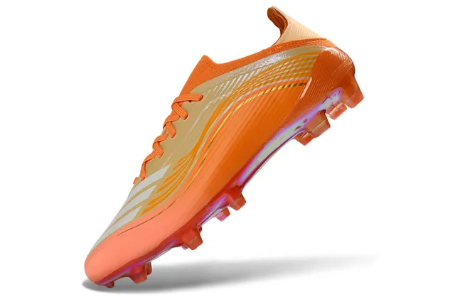 Adidas Orange Gold Iridescent Soleplate Wave-Patterned Synthetic Upper Firm-Ground Soccer Shoes 12