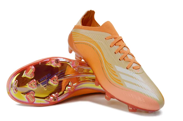 Adidas Orange Gold Iridescent Soleplate Wave-Patterned Synthetic Upper Firm-Ground Soccer Shoes 13