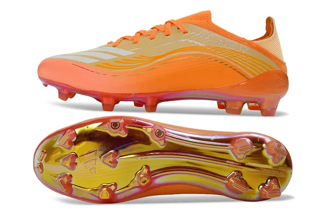 Adidas Orange Gold Iridescent Soleplate Wave-Patterned Synthetic Upper Firm-Ground Soccer Shoes 16