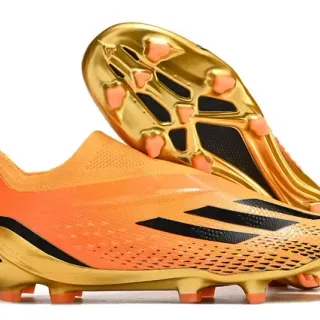 Adidas Orange Gold Sock-Fit Knit Upper Metallic Soleplate Firm-Ground Soccer Shoes