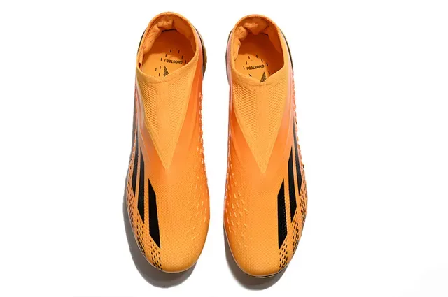 Adidas برتقالي ذهبي وجه الجوارب المشبكة كعب معدني أرض صلبة أحذية كرة القدم 2