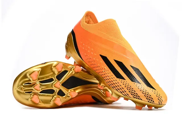Adidas برتقالي ذهبي وجه الجوارب المشبكة كعب معدني أرض صلبة أحذية كرة القدم 3