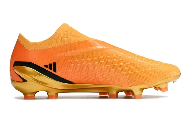 Adidas برتقالي ذهبي وجه الجوارب المشبكة كعب معدني أرض صلبة أحذية كرة القدم 7