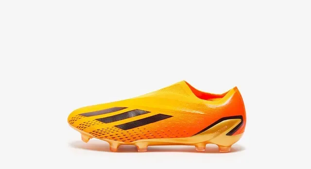 Adidas برتقالي ذهبي وجه الجوارب المشبكة كعب معدني أرض صلبة أحذية كرة القدم 13